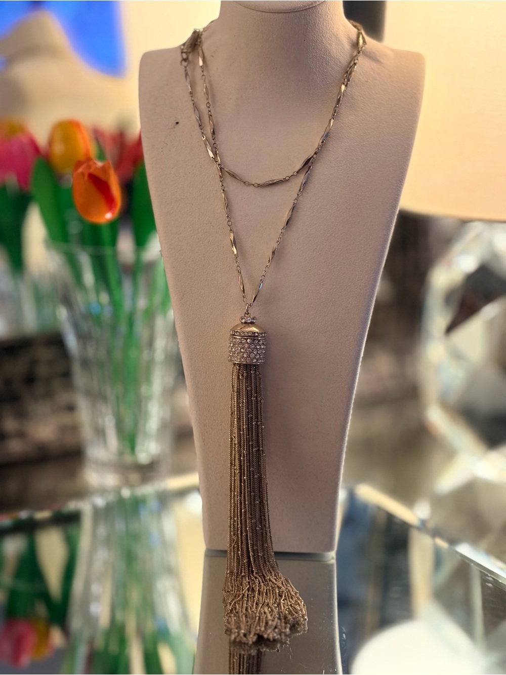 Lydell NYC Gold Tassel Pendant Long Necklace with Crystal Accents